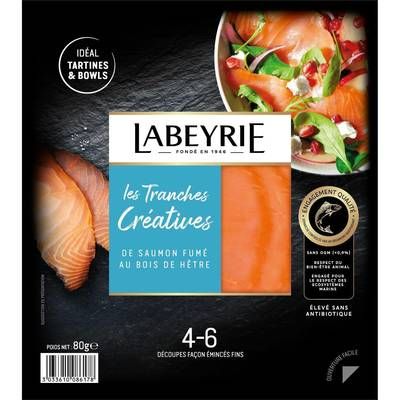 Labeyrie Saumon Fumé Découpe Façon Tranche Emincé Fin, 80g