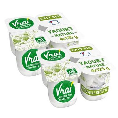 Vrai Yaourt nature Bio, Lot de 2x4x125g