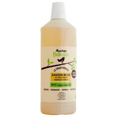 Auchan Better Life Savon noir liquide à l'huile de lin parfum citron, 1L