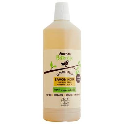 Auchan Better Life Savon noir liquide à l'huile de lin parfum citron, 1L