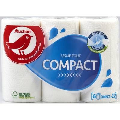 Auchan Essuie-Tout compact, 6 rouleaux