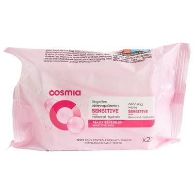 COSMIA Lingettes démaquillantes sensitive, 25 lingettes