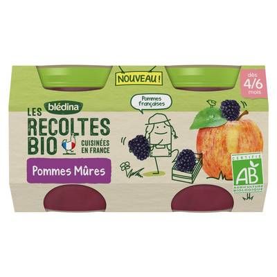 Blédina - Les Récoltes Bio Pommes Mûres Bio Pots Bébé Dès 4 mois, 2x130g
