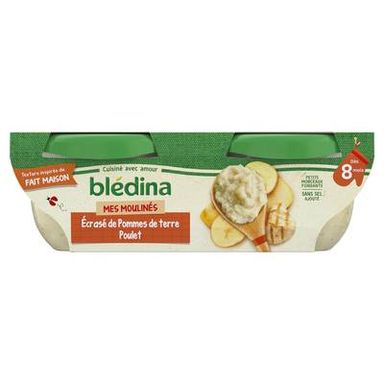Blédina - Mes Moulinés Écrasé de Pommes de terre Poulet Bol Bébé Dès 8 mois, 2x200g