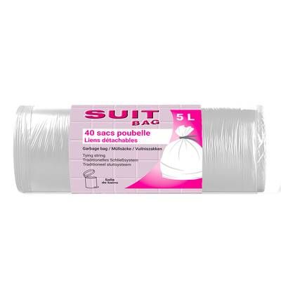 Suit Sac poubelle Salle de bains avec liens, 40x5L