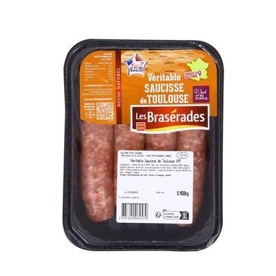 LES BRASERADES  Véritable Saucisse de Toulouse, 4 saucisses - 400g