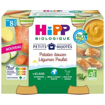 Hipp - Petits Mijotés Patate douce Légumes Poulet Bio Pot Bébé Dès 8 Mois, 2x190g