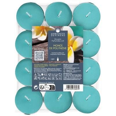 Ambiances Devineau Chauffe-plats parfumés 4h monoï de Polynésie, 24 bougies