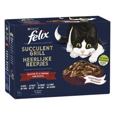 Purina - Félix Sachets en Sauce Succulent Grill - Sélection Campagne 4 variétés pour chat, 12x80g
