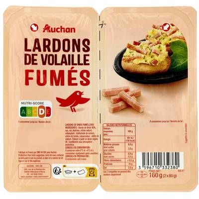 Auchan Lardons de Volaille Fumés, 2x80g