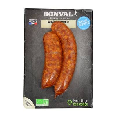 Bonval Saucisses Fumées Bio, 2x100g