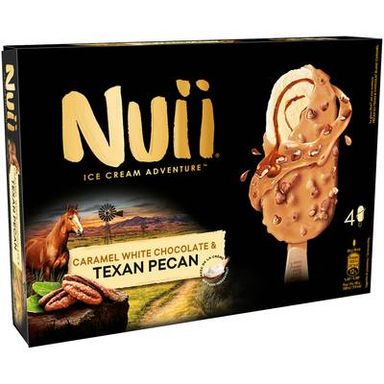 Nuii Bâtonnets glacés Caramel chocolat blanc et pécan, 4 bâtonnets - 264g