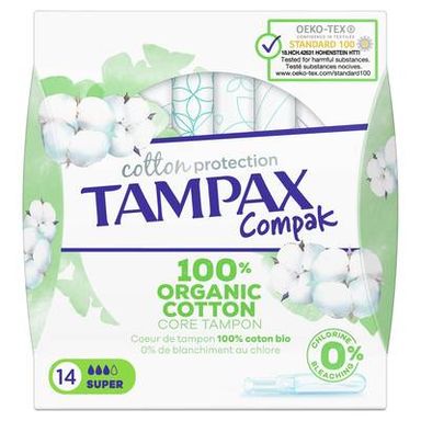 Tampax Tampons Avec Applicateur Cotton Protection Compak Super, 14 pièces