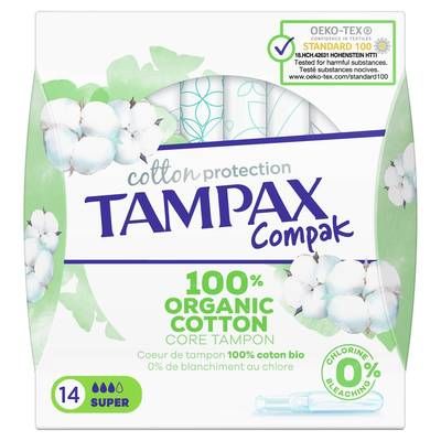 Tampax Tampons Avec Applicateur Cotton Protection Compak Super, 14 pièces