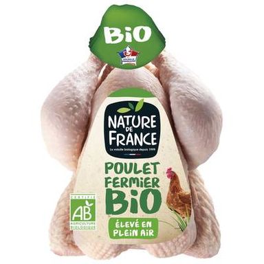 Nature De France Poulet Entier Fermier Bio Prêt à Cuire, 1,35kg