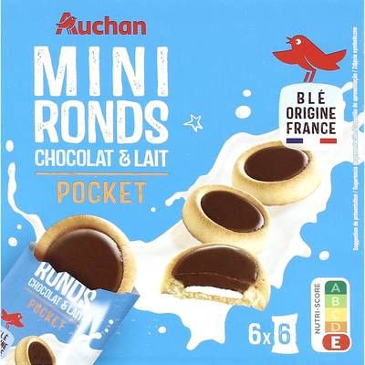Auchan Mini ronds tartelettes chocolat et lait, 225g