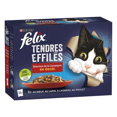 Purina - Félix Sachets en Gelée Tendres Effilés Sélection Campagne 4 variétés pour chat, 12x85g