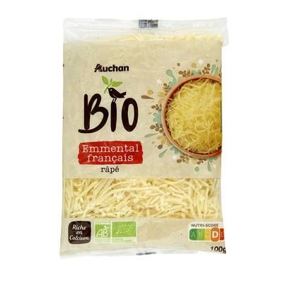 Auchan BIO Emmental râpé français au lait pasteurisé bio, 100g