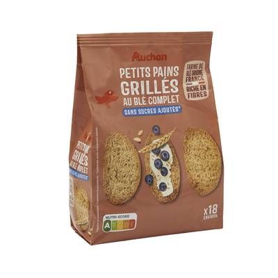 Auchan Petits pains grillés au blé complet sans sucres ajoutés, 225g