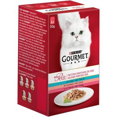 Purina - Gourmet Mon Petit Sachets Sélection aux Poissons (Thon, Saumon et Truite) pour chat, 6x50g
