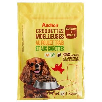 Auchan Croquettes moelleuses poulet frais carottes pour petit chien, 1kg