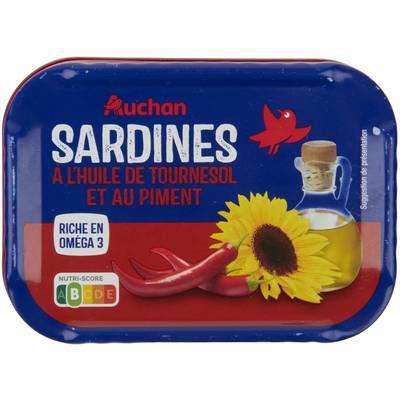 Auchan Sardine à l'huile de tournesol et au piment, 95g