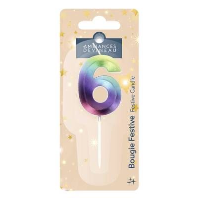 Ambiances Devineau Bougie anniversaire chiffre 6 multicolore, 1 bougie