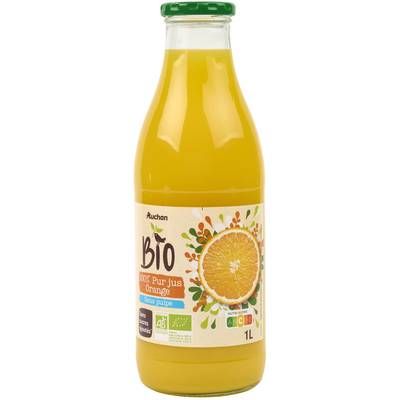Auchan BIO Pur jus d'orange bio sans sucres ajoutés, 1L