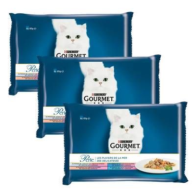 Purina - Gourmet Perle Sachets Plaisirs de la Mer 4 variétés pour chat, Lot de 3 - 4x85g