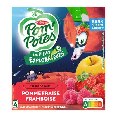 Pom Potes Pomme Fraise Framboise, 4 gourdes de 90g