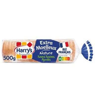 Harrys Pain de Mie Extra Moelleux Nature Sans Sucres Ajoutés, 24 tranches - 500g