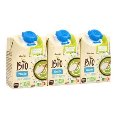 Auchan BIO Crème fluide légère bio 15%mg UHT, 3x20cl