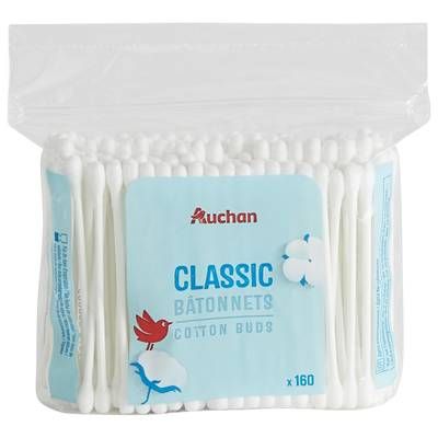 Auchan Cotons-tiges sachet refermable, 160 coton-tiges