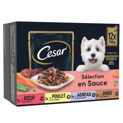 César Sachets en Sauce Sélection 4 variétés pour chien adulte, 12x100g