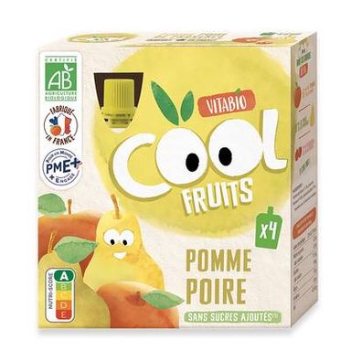 Vitabio - Cool Fruits Pomme et Poire de Provence, Acérola Bio - Purée de Fruits en gourde, 4x90g