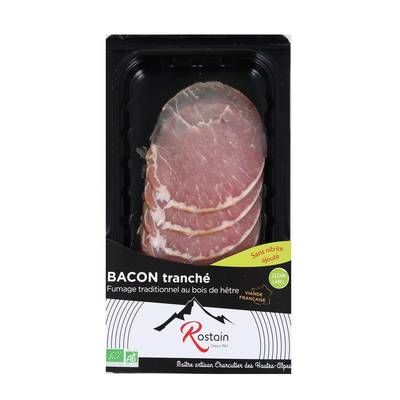 Rostain Bacon Bio Fumé au Bois de Hêtre Sans Nitrite Ajouté, 7 tranches - 100g