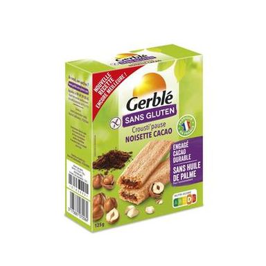 Gerblé Sans Gluten 10 Crousti'pause Crèpes fourrées Cacao Noisette Sans gluten, 125g