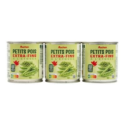 Auchan Petits pois extra-fins étuvés, 3x140g