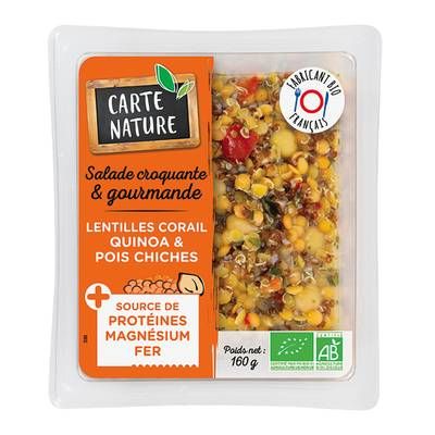 Carte Nature Salade Bio Lentille Corail Quinoa Pois Chiche, 160g