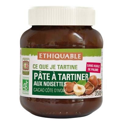 Ethiquable - Commerce Equitable Pâte à tartiner aux noisettes Bio Cacao d'Equateur, 350g