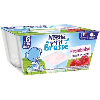 Nestlé - P'tit Brassé Dessert Lacté Framboise Coupelle Bébé Dès 6 mois, 4x100g