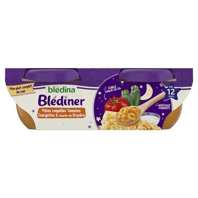 Blédina - Blédîner Pâtes Coquilles Tomates Courgettes Touche de Gruyère Bol Bébé Dès 12 mois, 2x200g