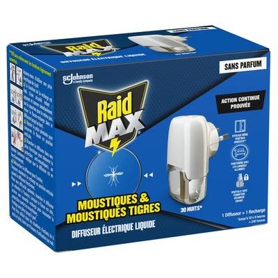 Raid Max Anti-Moustiques Diffuseur et Recharge Électrique Liquide Sans Parfum Action Continue, 1 diffuseur + 1 recharge