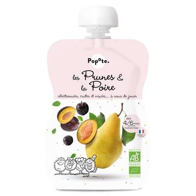 Popote Prunes Poire Bio Gourde Bébé Dès 4/6 mois, 120g