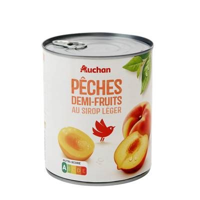 Auchan Pêches demi-fruits au sirop léger, 475g