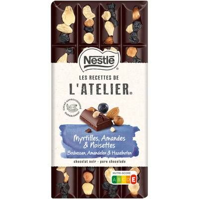 Nestlé Les Recettes de l'Atelier Chocolat noir myrtilles amandes et noisettes, 170g
