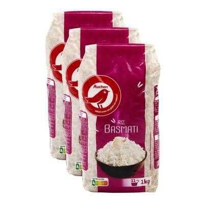 Auchan Riz basmati prêt en 11 min, Lot de 3x1kg