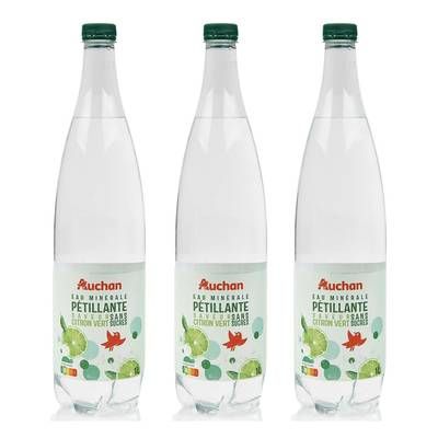 Auchan Eau gazeuse au citron vert, Lot de 3x1L