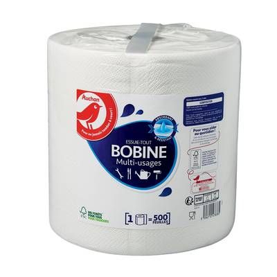 Auchan Essuie-tout bobine multi-usages, 1 rouleau de 500 feuilles