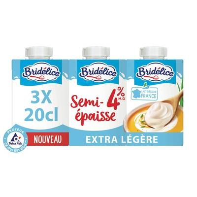 Bridélice Crème semi épaisse 4%mg UHT, 3x20cl